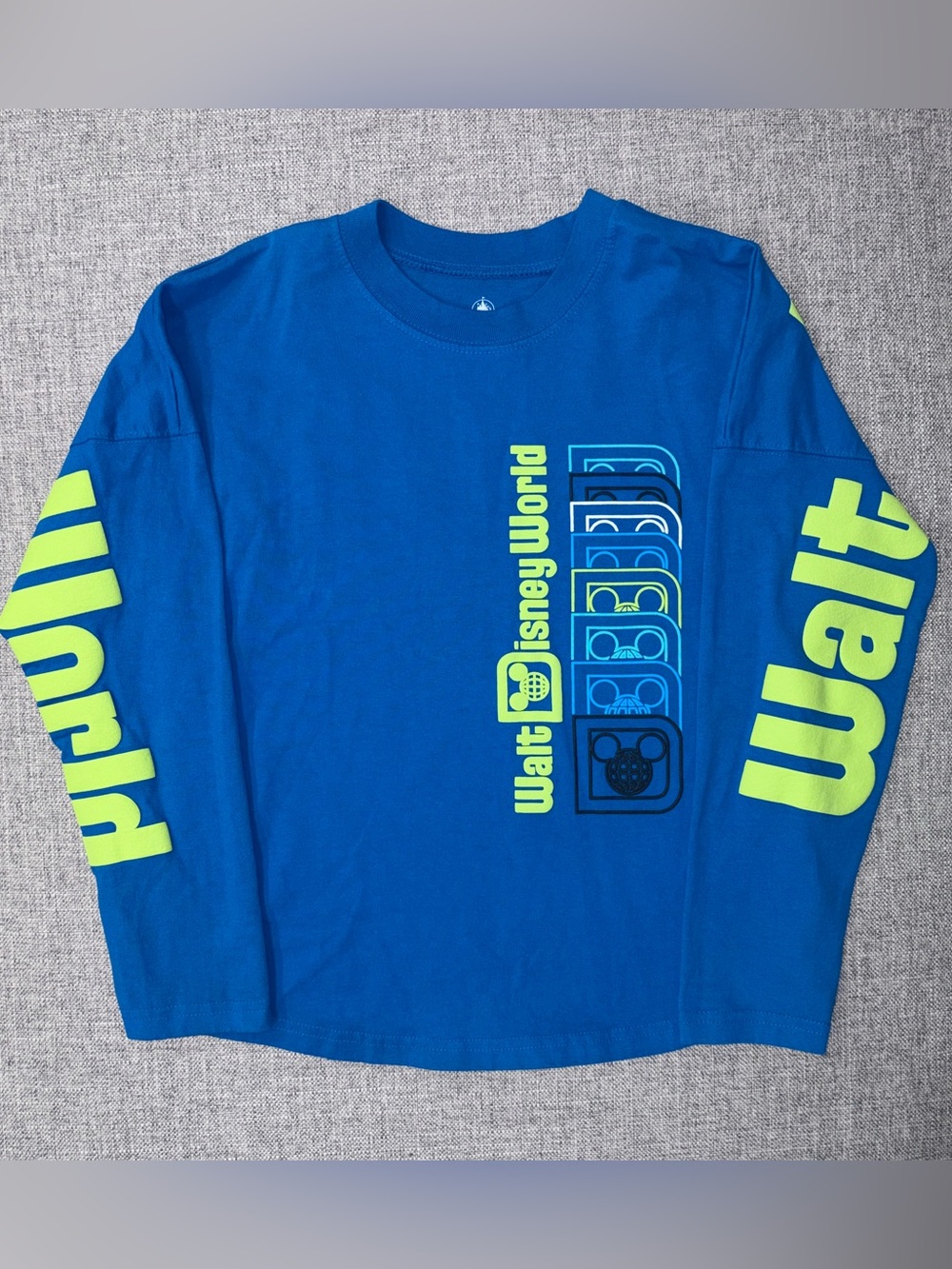 Disney Blue Long-Sleeve Tee with Neon Green Walt Disney World Graphics
